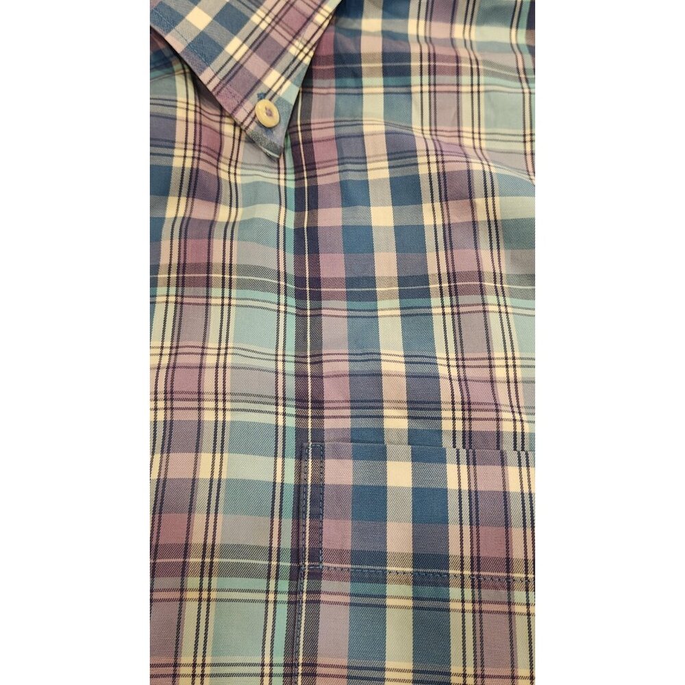 Peter Millar Shirt Mens XL Blue Purple Plaid Button Down Short Sleeve Cotton - Picture 2 of 7